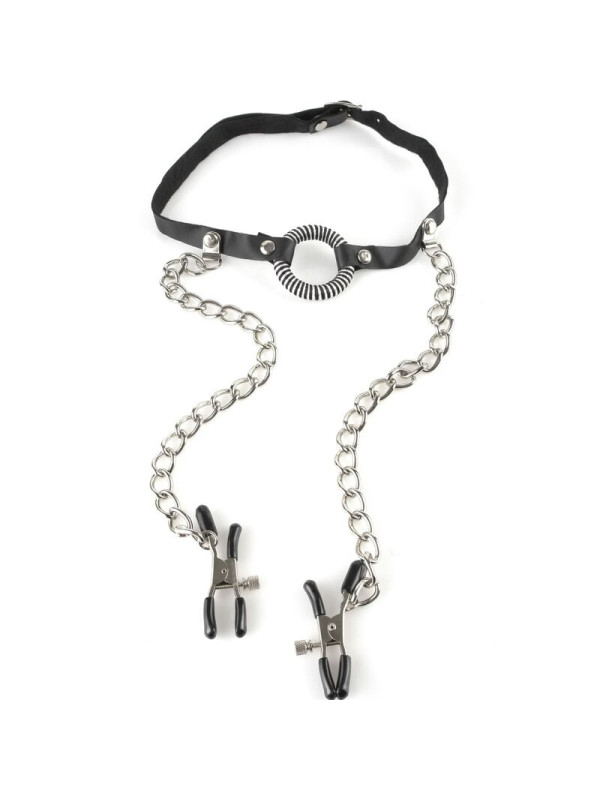 MORDAZA CON PINZAS PARA PEZONES BDSM AJUSTABLE DE LA MARCA FETISH FANTASY SERIES