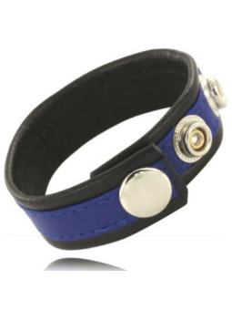 CORREA DE CUERO AJUSTABLE BDSM AZUL-NEGRA PARA PENE DE LA MARCA LEATHER BODY