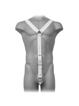 HARNESS BDSM AJUSTABLE BLANCO CON ANILLA METÁLICA DE LA MARCA LEATHER BODY