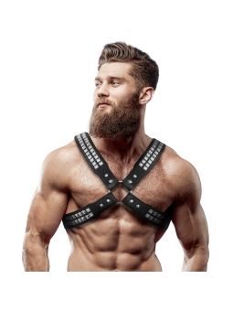 ARNÉS PECHO CRUZADO REMACHES CUERO VEGANO HOMBRE DE LA MARCA FETISH SUBMISSIVE ATTITUDE
