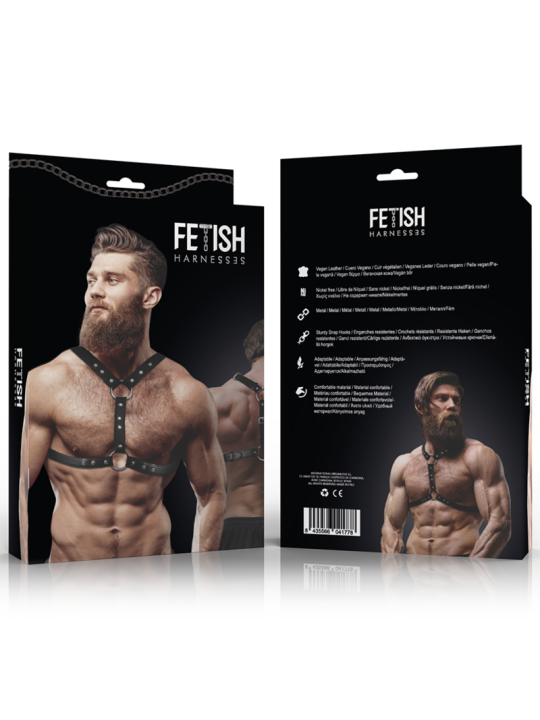 ARNÉS PECHO HOMBRE CUERO VEGANO TACHUELAS AJUSTABLE DE LA MARCA FETISH SUBMISSIVE ATTITUDE