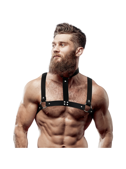 ARNÉS PECHO HOMBRE CUERO VEGANO AJUSTABLE CON COLLAR DE LA MARCA FETISH SUBMISSIVE ATTITUDE
