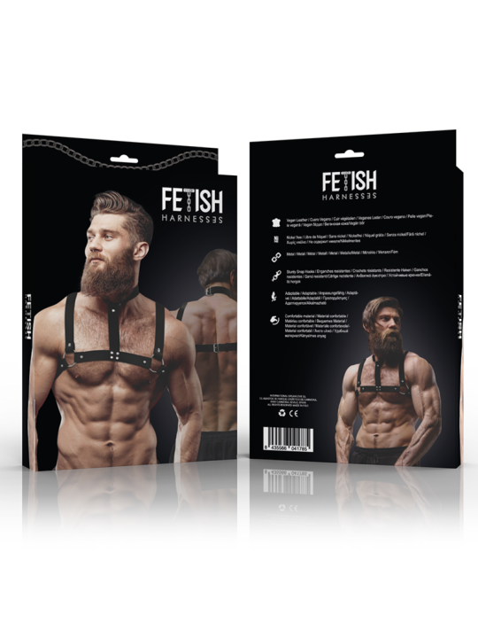 ARNÉS PECHO HOMBRE CUERO VEGANO AJUSTABLE CON COLLAR DE LA MARCA FETISH SUBMISSIVE ATTITUDE