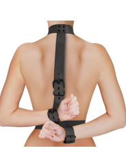 ARNÉS AJUSTABLE DE CUELLO Y MUÑECAS EN CUERO VEGANO DE LA MARCA FETISH SUBMISSIVE BONDAGE