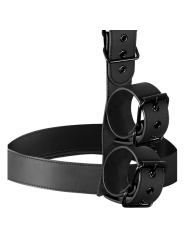 ARNÉS AJUSTABLE DE CUELLO Y MUÑECAS EN CUERO VEGANO DE LA MARCA FETISH SUBMISSIVE BONDAGE