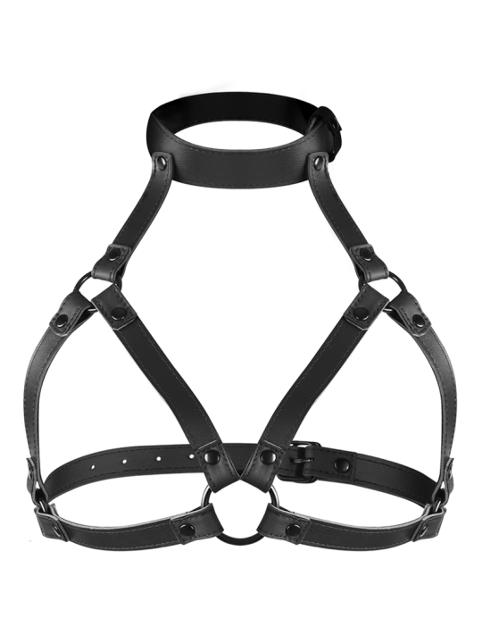 ARNÉS AJUSTABLE PECHO Y CUELLO BDSM CUERO VEGANO DE LA MARCA FETISH SUBMISSIVE BONDAGE