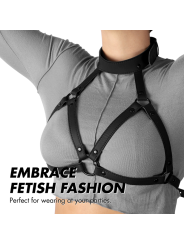 ARNÉS AJUSTABLE PECHO Y CUELLO BDSM CUERO VEGANO DE LA MARCA FETISH SUBMISSIVE BONDAGE