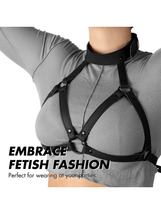 ARNÉS AJUSTABLE PECHO Y CUELLO BDSM CUERO VEGANO DE LA MARCA FETISH SUBMISSIVE BONDAGE