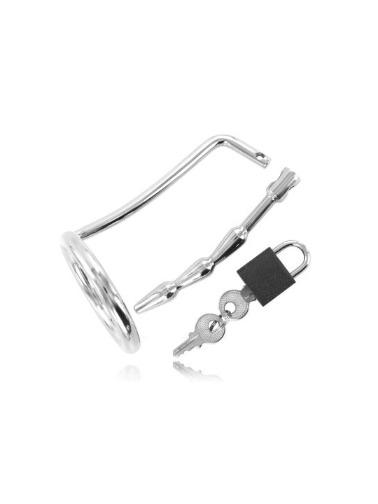 ANILLO DE CASTIDAD CON PLUG URETRAL BDSM METÁLICO DE LA MARCA METAL HARD