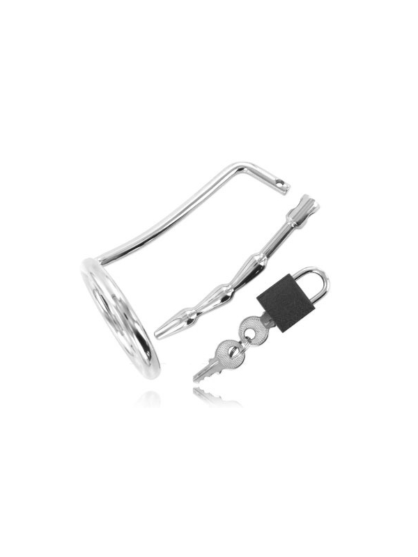 ANILLO DE CASTIDAD CON PLUG URETRAL BDSM METÁLICO DE LA MARCA METAL HARD