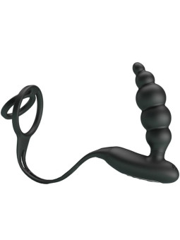 ANILLO PENE VIBRADOR CON PLUG PROSTÁTICO 12 MODOS DE LA MARCA PRETTY LOVE