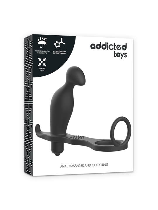PLUG ANAL SILICONA NEGRO 12 CM CON ANILLO ERÓTICO DE LA MARCA ADDICTED TOYS