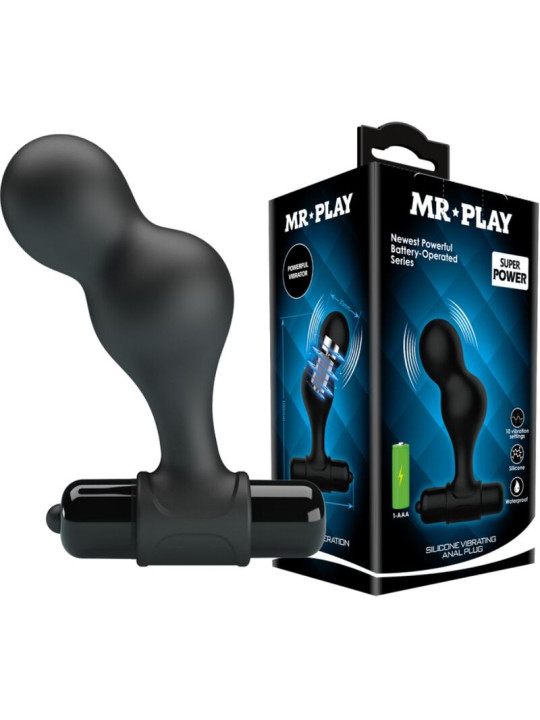 PLUG ANAL VIBRADOR SILICONA 10 MODOS NEGRO DE LA MARCA MR PLAY