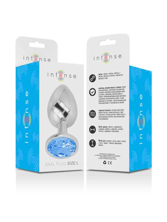 PLUG ANAL METÁLICO CON CRISTAL AZUL TALLA L DE LA MARCA INTENSE ANAL TOYS