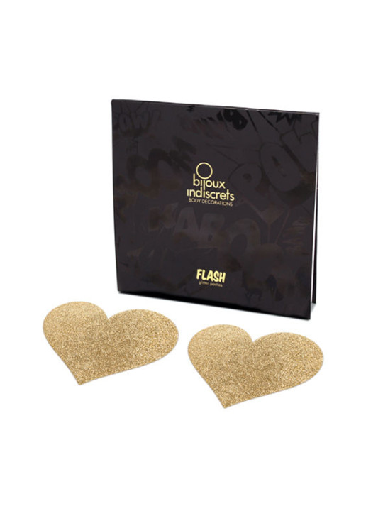 PEZONERAS BRILLANTES FLASH CORAZÓN DORADO INDISCRETS DE LA MARCA BIJOUX FLASH COLLECTION