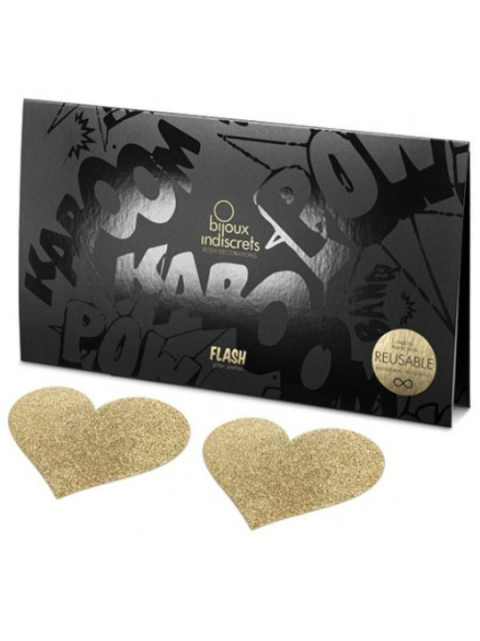 PEZONERAS BRILLANTES FLASH CORAZÓN DORADO INDISCRETS DE LA MARCA BIJOUX FLASH COLLECTION
