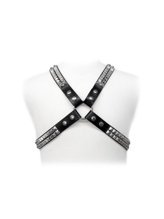 ARNÉS BDSM CUERO CON DETALLES METÁLICOS PYRAMID STUD DE LA MARCA LEATHER BODY