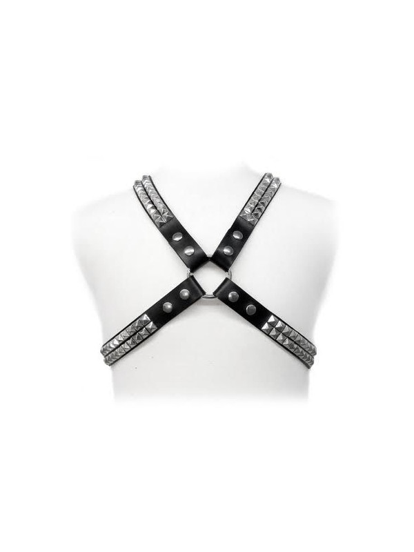 ARNÉS BDSM CUERO CON DETALLES METÁLICOS PYRAMID STUD DE LA MARCA LEATHER BODY