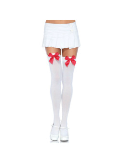 MEDIAS NYLON BLANCO LAZO ROJO TALLA ÚNICA DE LA MARCA LEG AVENUE HOSIERY