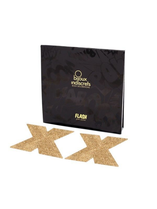 PEZONERAS BRILLANTES FLASH CRUZ DORADO INDISCRETS DE LA MARCA BIJOUX FLASH COLLECTION