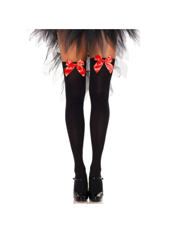 MEDIAS ALTAS NEGRAS CON LAZO ROJO - LEG AVENUE DE LA MARCA LEG AVENUE HOSIERY