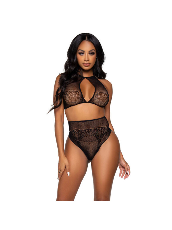 SET LENCERÍA SEXY TOP HALTER Y TANGA CINTURA ALTA DE LA MARCA LEG AVENUE SETS