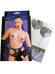 CUBREPEZONES SEDUCTORES PLATEADO Y NEGRO CON CADENA DE LA MARCA CHILIROSE ACCESORIES