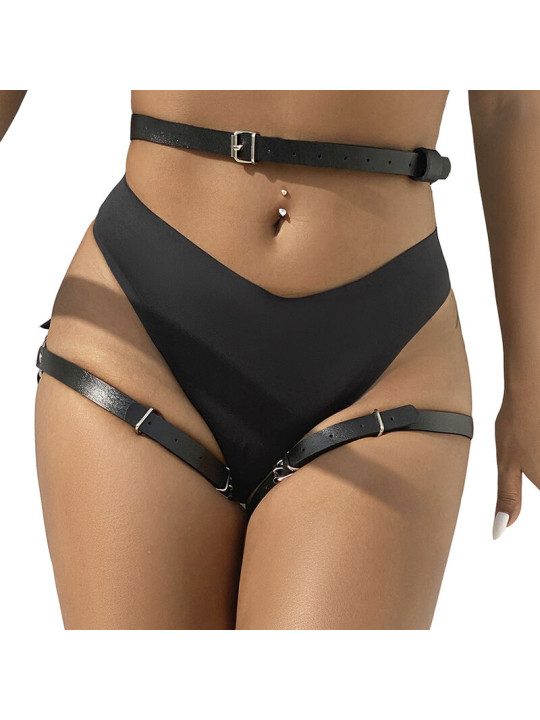 ARNÉS DE CUERO NEGRO CINTURA Y PIERNAS TALLA ÚNICA DE LA MARCA SUBBLIME FETISH