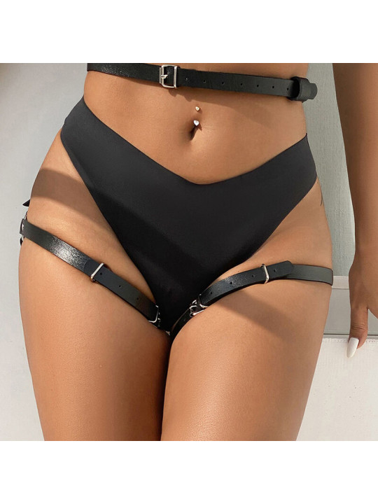 ARNÉS DE CUERO NEGRO CINTURA Y PIERNAS TALLA ÚNICA DE LA MARCA SUBBLIME FETISH