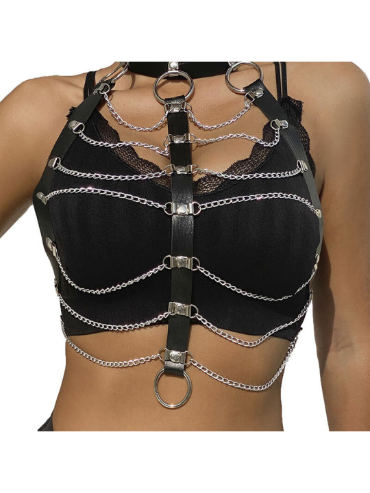 ARNÉS DE PECHO CUERO NEGRO CON CADENAS TALLA ÚNICA DE LA MARCA SUBBLIME FETISH