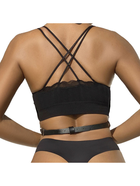 ARNÉS DE PECHO CUERO NEGRO CON CADENAS TALLA ÚNICA DE LA MARCA SUBBLIME FETISH