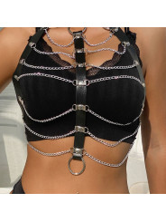 ARNÉS DE PECHO CUERO NEGRO CON CADENAS TALLA ÚNICA DE LA MARCA SUBBLIME FETISH