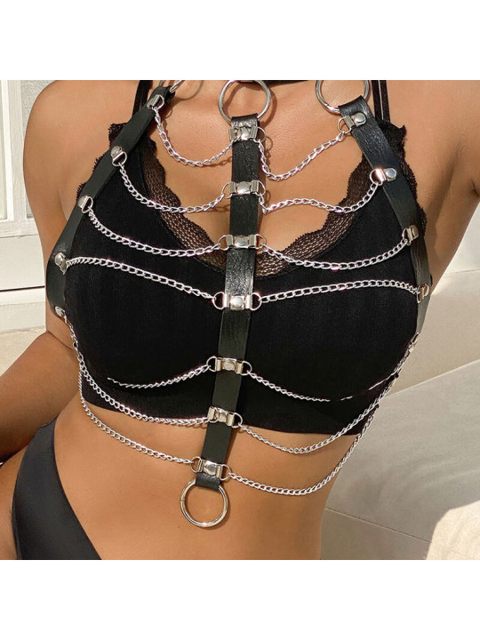 ARNÉS DE PECHO CUERO NEGRO CON CADENAS TALLA ÚNICA DE LA MARCA SUBBLIME FETISH