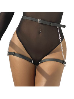 ARNÉS DE CUERO NEGRO CON CADENAS TALLA ÚNICA DE LA MARCA SUBBLIME FETISH