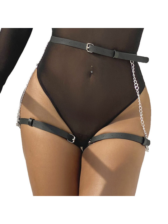 ARNÉS DE CUERO NEGRO CON CADENAS TALLA ÚNICA DE LA MARCA SUBBLIME FETISH