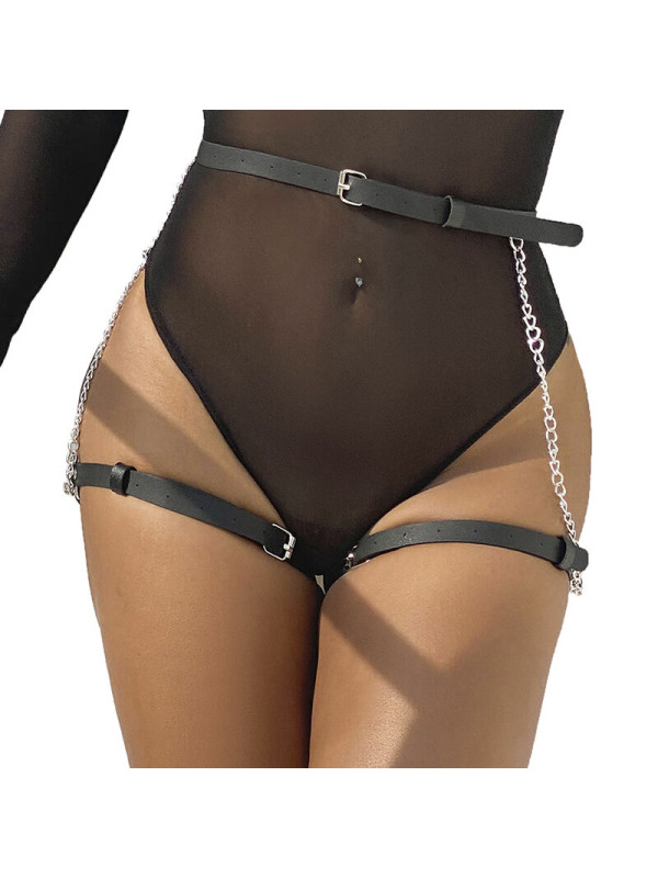 ARNÉS DE CUERO NEGRO CON CADENAS TALLA ÚNICA DE LA MARCA SUBBLIME FETISH
