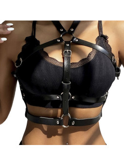 ARNÉS DE PECHO DE CUERO NEGRO CON ANILLAS TALLA ÚNICA DE LA MARCA SUBBLIME FETISH