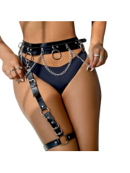 ARNÉS CINTURÓN Y LIGA NEGRO CON CADENAS Y ANILLAS TALLA ÚNICA DE LA MARCA SUBBLIME FETISH