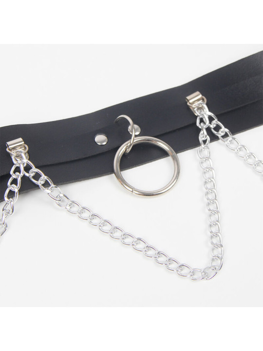 ARNÉS CINTURÓN Y LIGA NEGRO CON CADENAS Y ANILLAS TALLA ÚNICA DE LA MARCA SUBBLIME FETISH