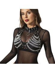 ARNÉS SUJETADOR Y COLLAR DE CUERO CON CADENAS NEGRO DE LA MARCA SUBBLIME FETISH