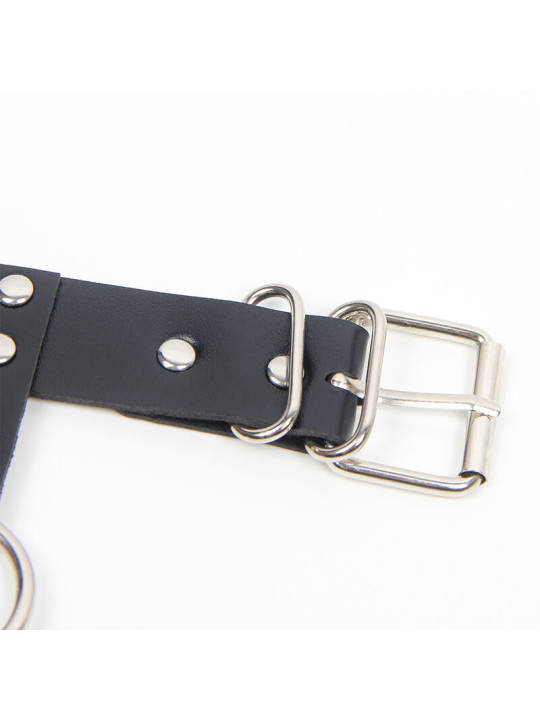 ARNÉS SUJETADOR Y COLLAR DE CUERO CON CADENAS NEGRO DE LA MARCA SUBBLIME FETISH
