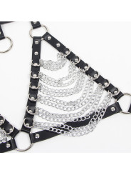 ARNÉS SUJETADOR Y COLLAR DE CUERO CON CADENAS NEGRO DE LA MARCA SUBBLIME FETISH