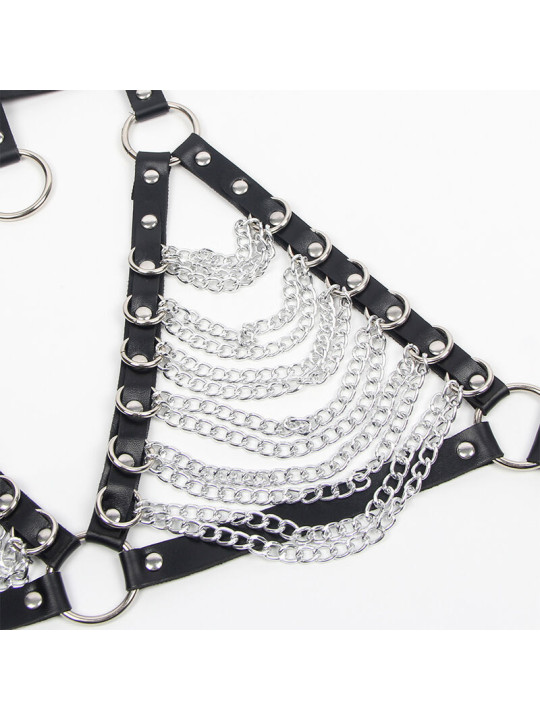 ARNÉS SUJETADOR Y COLLAR DE CUERO CON CADENAS NEGRO DE LA MARCA SUBBLIME FETISH