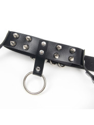 ARNÉS SUJETADOR Y COLLAR DE CUERO CON CADENAS NEGRO DE LA MARCA SUBBLIME FETISH