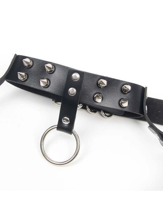 ARNÉS SUJETADOR Y COLLAR DE CUERO CON CADENAS NEGRO DE LA MARCA SUBBLIME FETISH