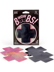 CUBRE PEZONES WOW BOOBS! HOLOGRÁFICO NEGRO Y ROSA DE LA MARCA SECRETPLAY 100% FETISH