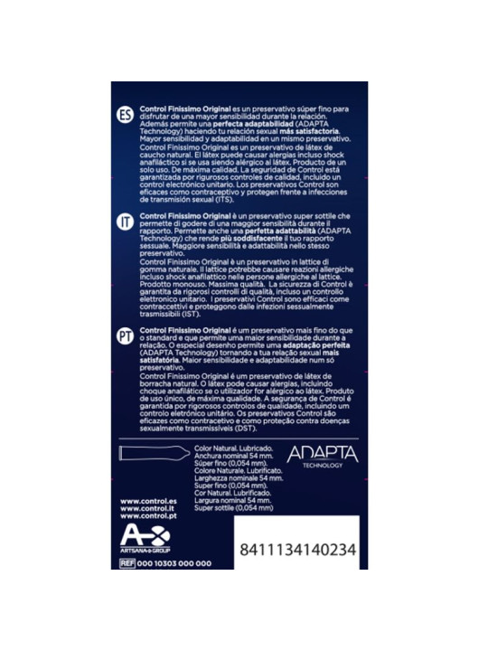 PRESERVATIVOS FINISSIMO CONTROL 6 UNIDADES DE LA MARCA CONTROL CONDOMS