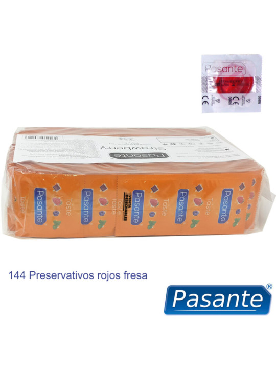 PRESERVATIVOS SABOR FRESA PASANTE X144 UNIDADES DE LA MARCA PASANTE