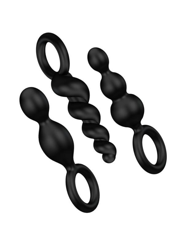 SET 3 PLUGS ANALES SILICONA SUAVE SATISFYER NEGRO DE LA MARCA SATISFYER PLUGS
