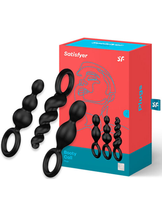 SET 3 PLUGS ANALES SILICONA SUAVE SATISFYER NEGRO DE LA MARCA SATISFYER PLUGS